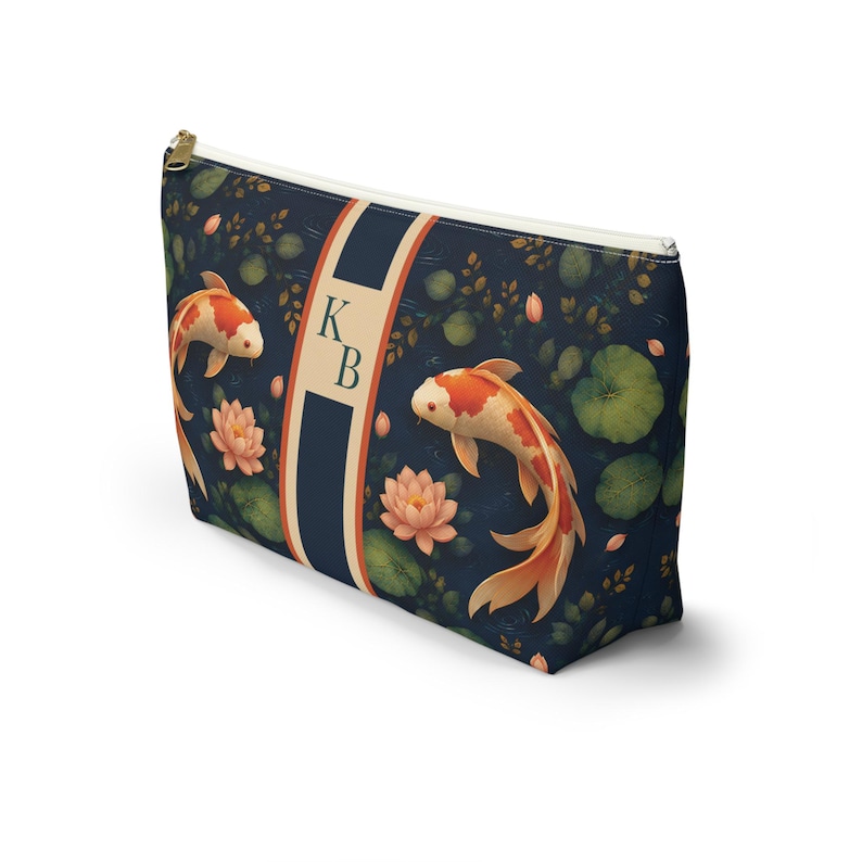Koi Pond Personalized Mahjong Tile Bag - Custom Monogram Chinoiserie Pouch, Koi Fish & Lotus Floral Game Night Case, Travel Organizer image 6