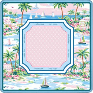 Tropical Palm Beach Mahjong Mat - Preppy Pink and Blue Coastal Table Protector, Nautical Sailboat Game Night Accessories, Mahj Mat with Bag image 6