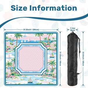 Tropical Palm Beach Mahjong Mat - Preppy Pink and Blue Coastal Table Protector, Nautical Sailboat Game Night Accessories, Mahj Mat with Bag image 4