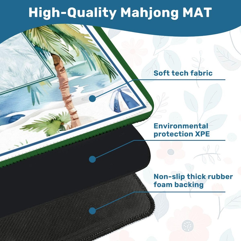 Tropical Palm Beach Mahjong Mat - Coastal Seaside Resort Table Topper, Luxury Blue Game Night Decor, Mah jongg Player Gift for Her image 5