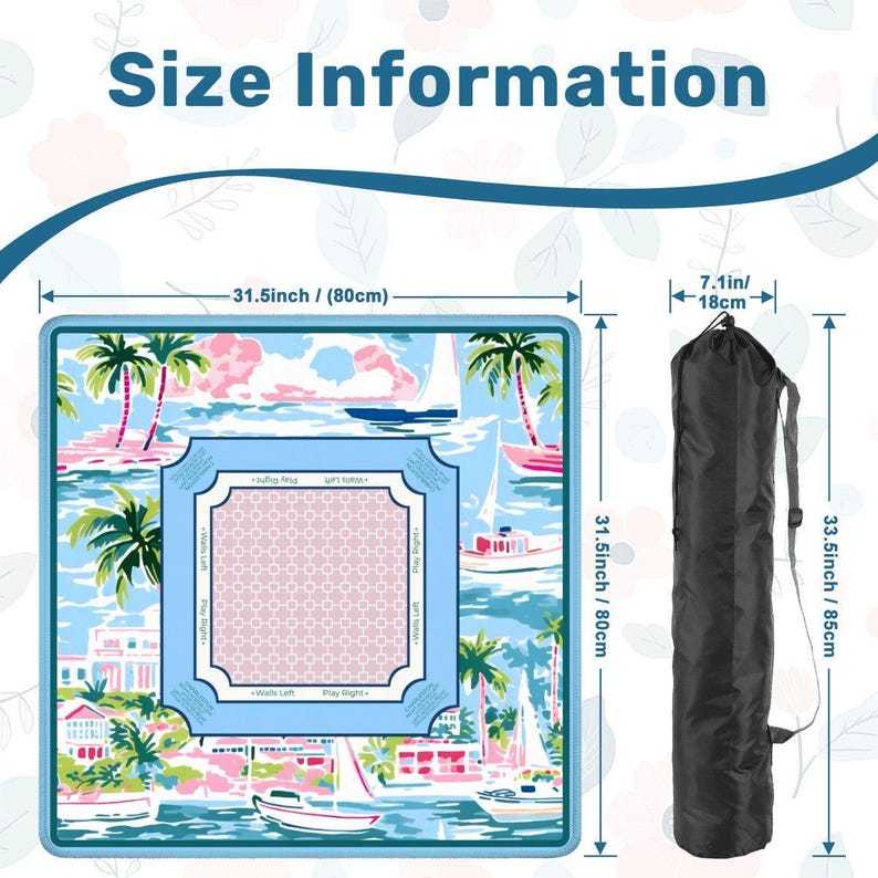 Tapete de Mahjong Tropical Costero con Reglas - Accesorios de Aprendizaje para Principiantes, Regalos de Mahjong para Casa de Playa, SE ENVÍA ENROLLADO imagen 4