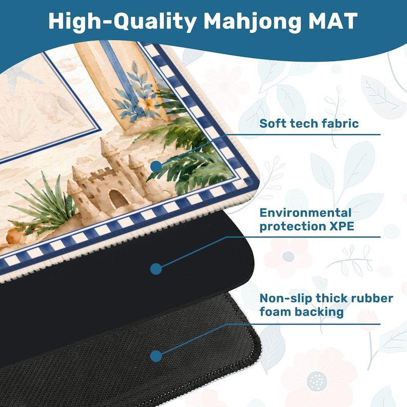 Coastal Beach Mahjong Mat - Nautical Game Table Cover, Seashell Mahj Mat, Mah Jongg Gift for Her, Summer Hostess Gift for Mahjong Players image 3