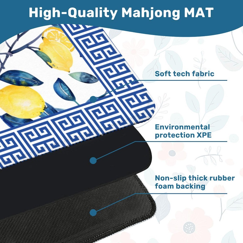 Blue Lemon Chinoiserie Mahjong Mat- Bird & Citrus Mah jongg Table Topper, Mahjong Night Gaming Accessories, Mahj Gift for Her, SHIPS ROLLED image 5