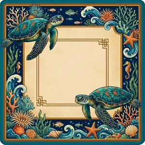 Coastal Sea Turtle Mahjong Mat with Bag – Tropical Botanical Style – 31.5" Noise Reducing Table Topper Protector, Luxury Mahjong Player Gift image 6