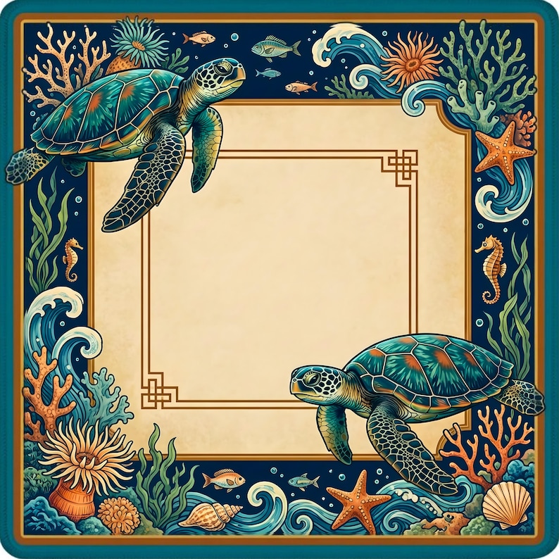 Coastal Sea Turtle Mahjong Mat with Bag – Tropical Botanical Style – 31.5" Noise Reducing Table Topper Protector, Luxury Mahjong Player Gift image 6