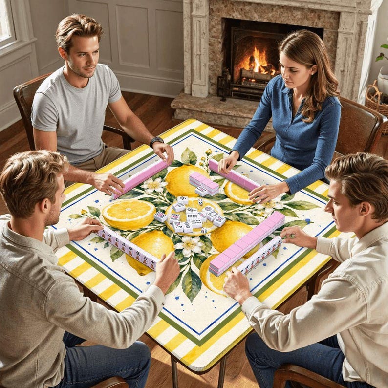 Italian Lemon Mahjong Mat - Amalfi Watercolor Citrus Game Table Cover, Mah Jongg Gift for Her, Summer Hostess Gift for Mahjong Players image 4