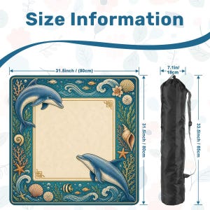 Tapete de Mahjong con diseño de delfines costeros - Cubierta de mesa de juego azul turquesa con temática oceánica, accesorio de Mahjong con arte náutico, regalo para una noche de juegos de Mahjong para ella. imagen 5