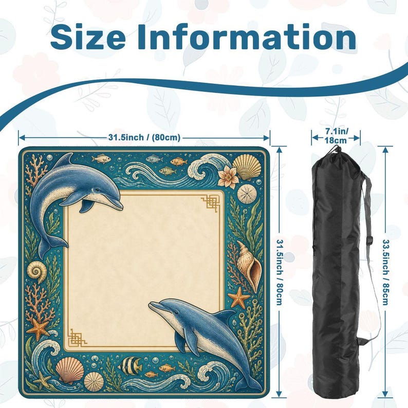 Tapete de Mahjong con diseño de delfines costeros - Cubierta de mesa de juego azul turquesa con temática oceánica, accesorio de Mahjong con arte náutico, regalo para una noche de juegos de Mahjong para ella. imagen 5