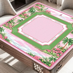 Pink Regatta Coastal Mahjong Mat – Preppy Sailing Accessories, Nautical Hostess Gift, Instructional Rules Mat, SHIPS ROLLED image 1