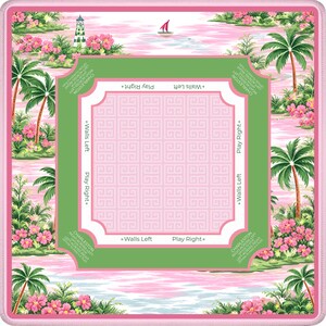 Pink Regatta Coastal Mahjong Mat – Preppy Sailing Accessories, Nautical Hostess Gift, Instructional Rules Mat, SHIPS ROLLED image 6