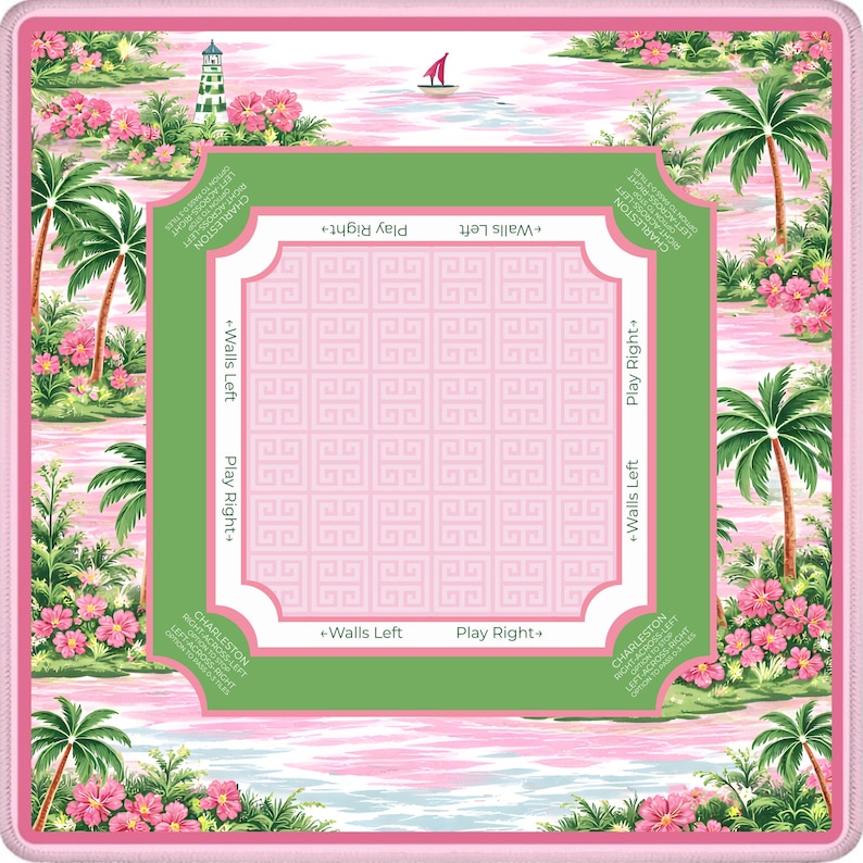 Pink Regatta Coastal Mahjong Mat – Preppy Sailing Accessories, Nautical Hostess Gift, Instructional Rules Mat, SHIPS ROLLED image 6