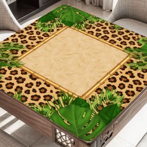Leopardmönstrad Mahjongmatta - Tropisk palmblads Mahjong-borddekoration, Bambu-ram Amerikansk Mah Jong-tillbehör, Mahjong-present till henne, RULLADE SKEPP