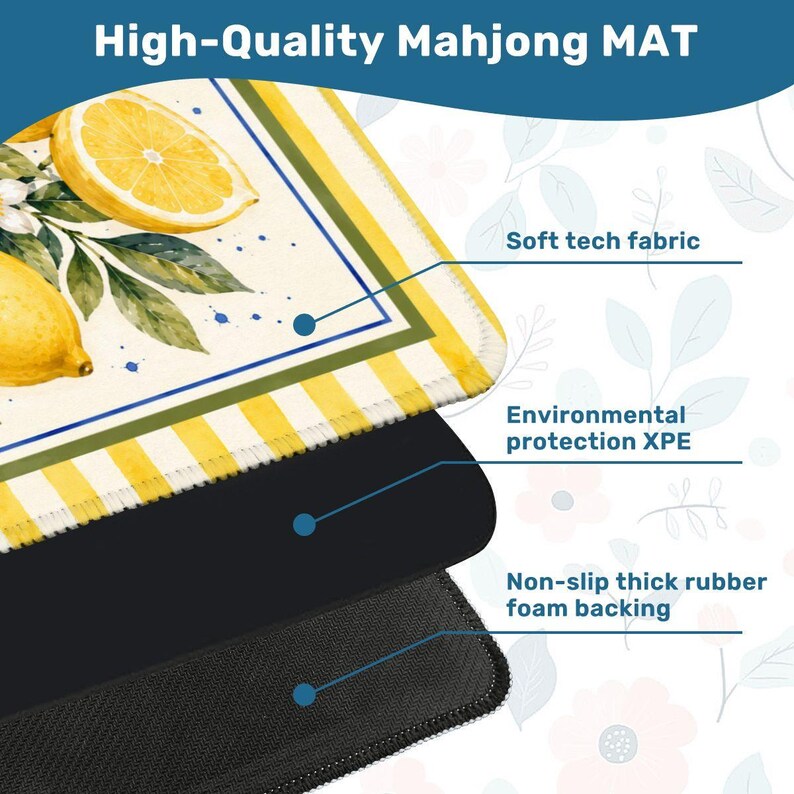 Italian Lemon Mahjong Mat - Amalfi Watercolor Citrus Game Table Cover, Mah Jongg Gift for Her, Summer Hostess Gift for Mahjong Players image 3