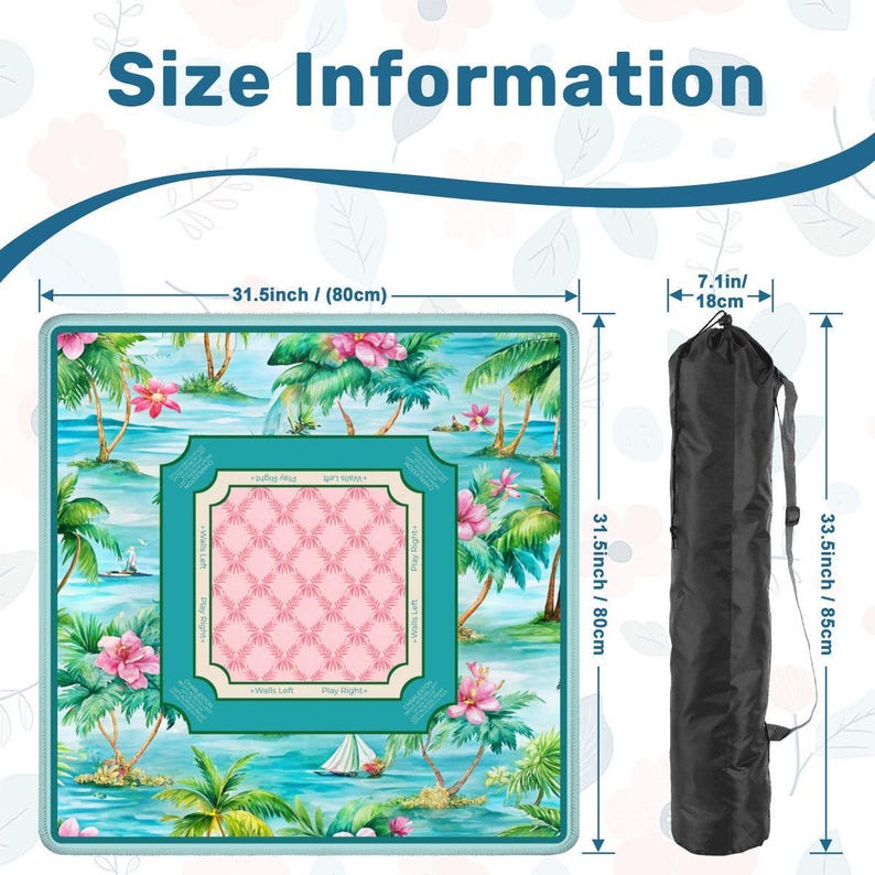 Palm Beach Mahjong Mat with Rules - Tropical Mah jongg Table Topper, Coastal Island Mahj Accessories, SHIPS ROLLED image 4