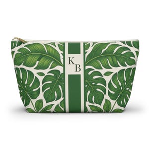 Tropical Palm Mahjong Tile Bag - Personalized Cosmetic Pouch, Monstera Leaf Makeup Bag, Custom Botanical Travel Case, Mah jongg Player Gift image 1