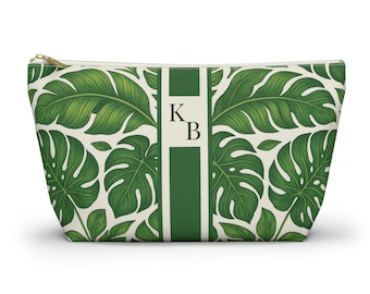 Tropical Palm Mahjong Tile Bag - Personalized Cosmetic Pouch, Monstera Leaf Makeup Bag, Custom Botanical Travel Case, Mah jongg Player Gift