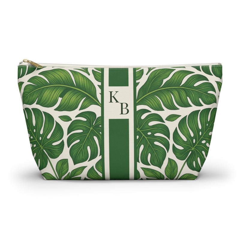 Tropical Palm Mahjong Tile Bag - Personalized Cosmetic Pouch, Monstera Leaf Makeup Bag, Custom Botanical Travel Case, Mah jongg Player Gift image 1