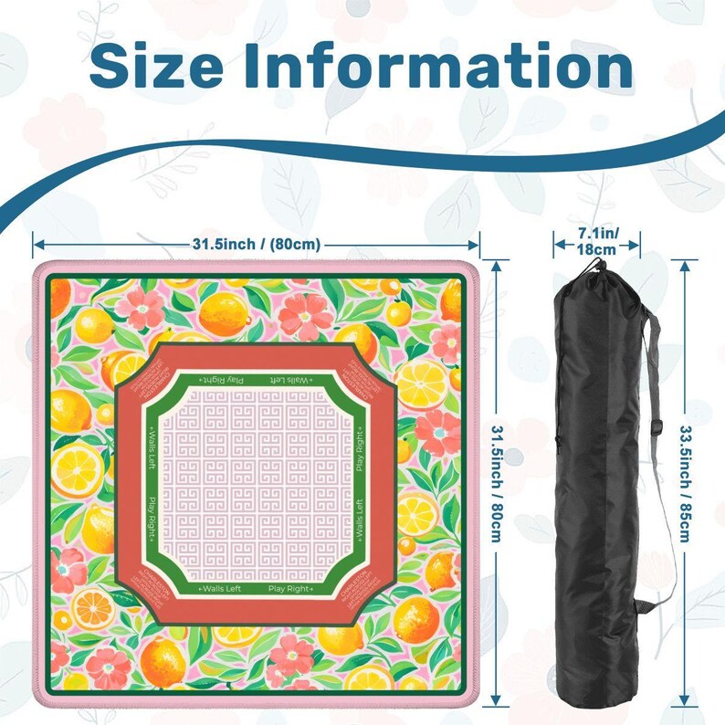 Citrus Mahjong Mat with Bag - Lemon Orange Floral Mah jongg Instructional Table Decor, Mahj Accessories, SHIPS ROLLED image 4