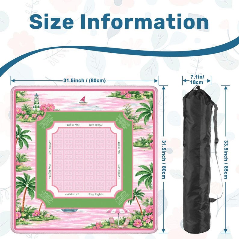 Pink Regatta Coastal Mahjong Mat – Preppy Sailing Accessories, Nautical Hostess Gift, Instructional Rules Mat, SHIPS ROLLED image 4