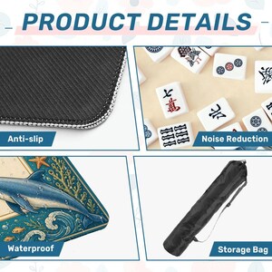 Tapete de Mahjong con diseño de delfines costeros - Cubierta de mesa de juego azul turquesa con temática oceánica, accesorio de Mahjong con arte náutico, regalo para una noche de juegos de Mahjong para ella. imagen 6