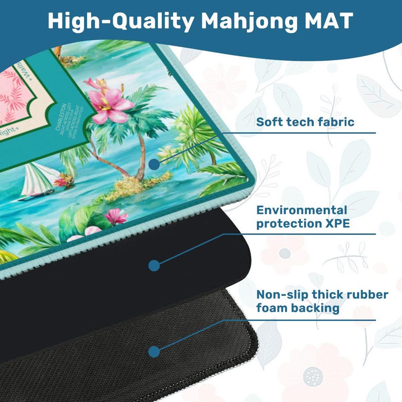 Palm Beach Mahjong Mat with Rules - Tropical Mah jongg Table Topper, Coastal Island Mahj Accessories, SHIPS ROLLED image 5