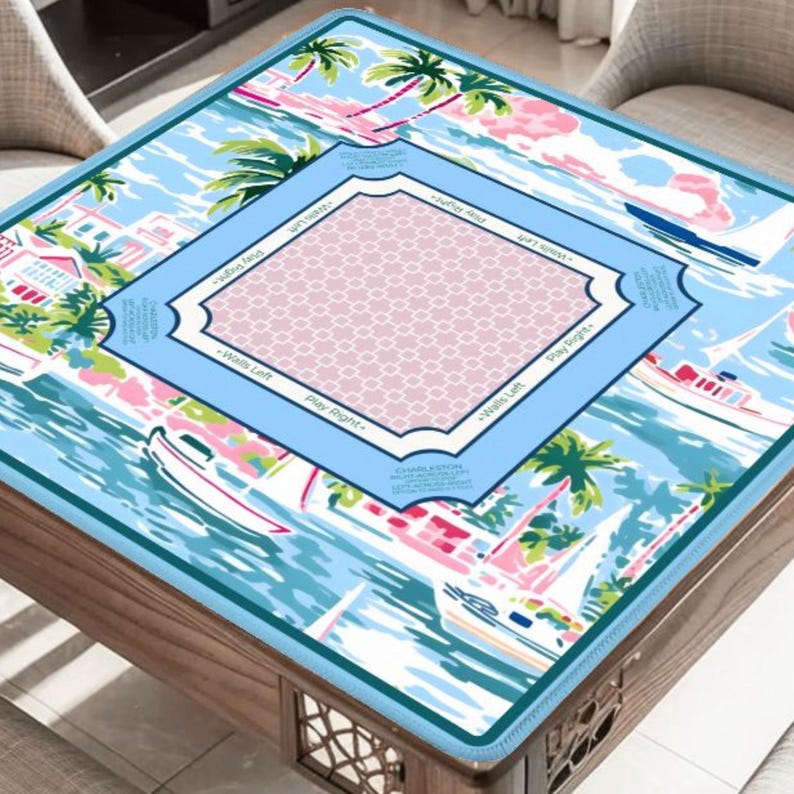 Tapete de Mahjong Tropical Costero con Reglas - Accesorios de Aprendizaje para Principiantes, Regalos de Mahjong para Casa de Playa, SE ENVÍA ENROLLADO imagen 1