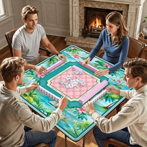 Palm Beach Mahjong Mat with Rules - Tropical Mah jongg Table Topper, Coastal Island Mahj Accessories, SHIPS ROLLED image 2