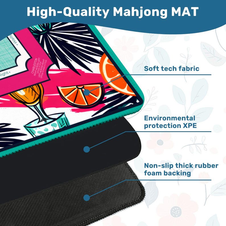 Cocktail Mahjong Mat with Rules - Tropical Citrus Game Table Cover, Mah Jongg Gift for Her, Game Night Hostess Gift for Mahjong Players image 5