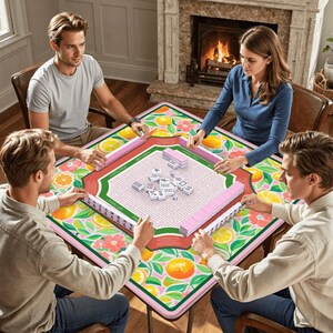 Citrus Mahjong Mat with Bag - Lemon Orange Floral Mah jongg Instructional Table Decor, Mahj Accessories, SHIPS ROLLED image 2