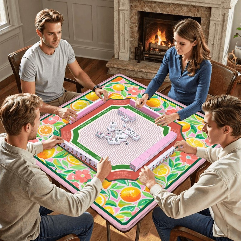 Citrus Mahjong Mat with Bag - Lemon Orange Floral Mah jongg Instructional Table Decor, Mahj Accessories, SHIPS ROLLED image 2