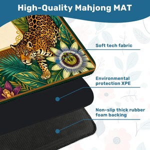 Tropical Leopard Mahjong Mat - Luxury Jungle Jaguar Noise Reducing Table Cover, Exotic Botanical Game Night Mah jongg Accessories image 5