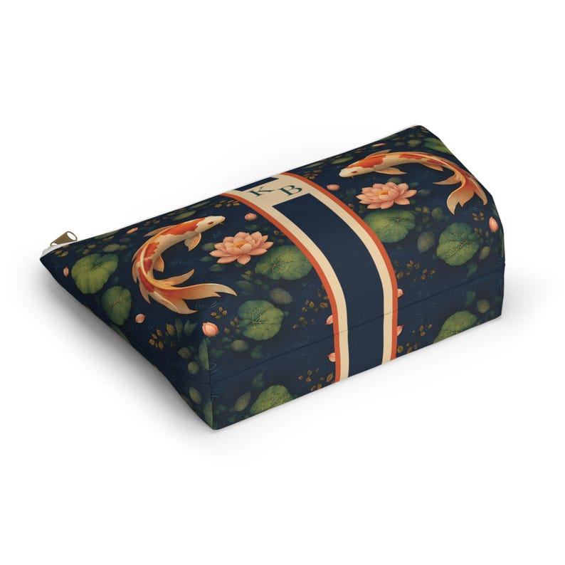 Koi Pond Personalized Mahjong Tile Bag - Custom Monogram Chinoiserie Pouch, Koi Fish & Lotus Floral Game Night Case, Travel Organizer image 4