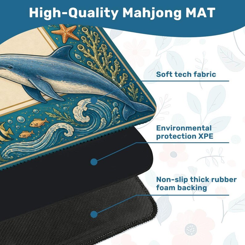 Tapete de Mahjong con diseño de delfines costeros - Cubierta de mesa de juego azul turquesa con temática oceánica, accesorio de Mahjong con arte náutico, regalo para una noche de juegos de Mahjong para ella. imagen 3