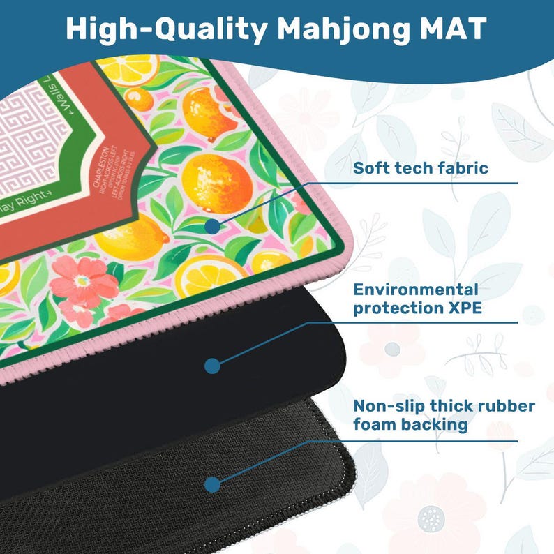Citrus Mahjong Mat with Bag - Lemon Orange Floral Mah jongg Instructional Table Decor, Mahj Accessories, SHIPS ROLLED image 5