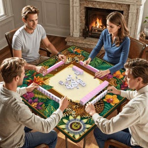 Tropical Leopard Mahjong Mat - Luxury Jungle Jaguar Noise Reducing Table Cover, Exotic Botanical Game Night Mah jongg Accessories image 2