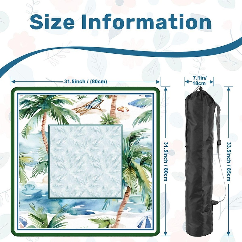 Tropical Palm Beach Mahjong Mat - Coastal Seaside Resort Table Topper, Luxury Blue Game Night Decor, Mah jongg Player Gift for Her image 4