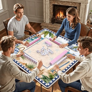Coastal Beach Mahjong Mat - Nautical Game Table Cover, Seashell Mahj Mat, Mah Jongg Gift for Her, Summer Hostess Gift for Mahjong Players image 4