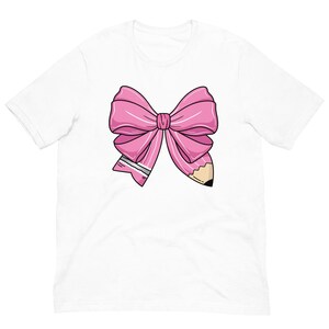Pink Trendy Teacher Shirt, Pink Pencil Teacher Bow Tee, Back To school Shirt , Teacher Appreciation, Teacher Gift, preppy bow teacher Tee