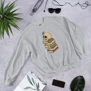 Book Lover Skeleton Shirt, Dark Romance Shirt, Books Skull Gildan 18000, Skull Book Shirt, Halloween gift for Teacher, Librarian Gift