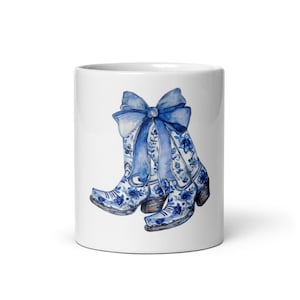 Cowgirl Boots Mug, Blue Floral Western Country Boots & Hat 11oz and 15oz Mug Sublimation Design, Cowgirl Boots and Roses Mug PNG