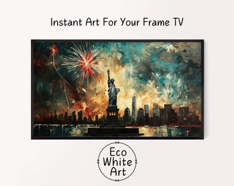 Patriotic Fireworks Frame Tv Art, Fourth of July Painting, Independence Day art, Instant Download, July 4th Party Display TVA67