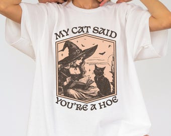 Comfort Colors® Funny Halloween Witch and Cat Shirt Witch Shirt Funny Halloween Shirt Witchy Shirt Halloween Womens Shirt Witchy Vibes Shirt