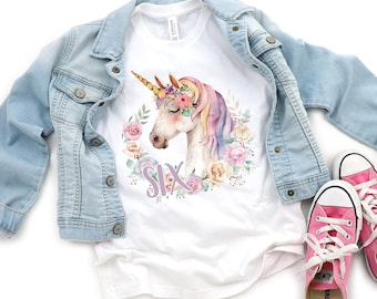 Camiseta de cumpleaños de unicornio personalizada Camiseta de cumpleaños personalizada Tallas para niñas Camiseta de cumpleaños de unicornio Camiseta de unicornio Camiseta de edad personalizada Camiseta de unicornio para niñas