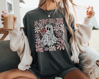Halloween Lace Ghost Shirt, Floral Ghost Crewneck, Coquette Halloween Sweater, Halloween Ghost Sweatshirt, Ghost Coquette Halloween Shirt