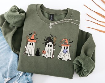 Halloween Ghost Sweatshirt, Ghost Halloween Sweatshirt, Ghost Witch Sweatshirt, Retro Halloween Women's Sweatshirt, Halloween Party Shirt