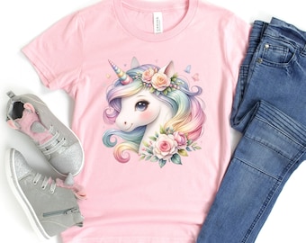 Girls Unicorn Shirt Unicorn Birthday Shirt for Girl Girls Flower Tshirt Toddler Unicorn Shirt Rainbow Unicorn Shirt Pastel Colors Shirt