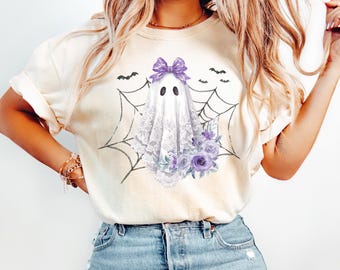 Halloween Lace Ghost Shirt, Floral Ghost Crewneck, Coquette Halloween Sweater, Halloween Ghost Sweatshirt, Ghost Coquette Halloween Shirt