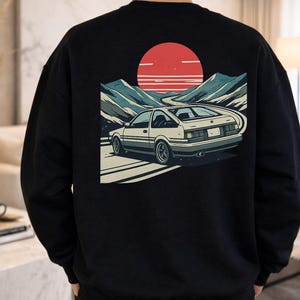 Back Print Touge Sunset AE86 Sweatshirt JDM Mountain Drift Crewneck Gildan 18000 Back Print