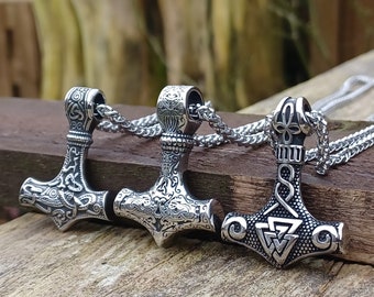 Thor's Hammer Viking Pendant - Stainless Steel Mjolnir Norse Celtic Men's 60CM Chain Necklace