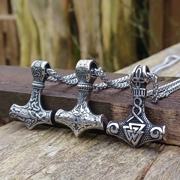 Thor's Hammer Viking Pendant - Stainless Steel Mjolnir Norse Celtic Men's 60CM Chain Necklace